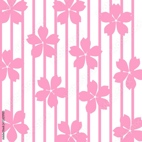 pink and white stripes with flowers seamless pattern abstract background