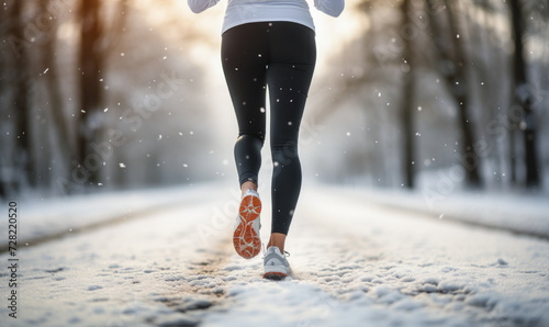 Woman's Legs Jogging in Snow, Winter Exercise