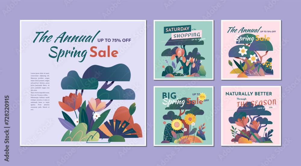 Spring Sale social media Template with Concepts of Flowers, Trees, and Plants