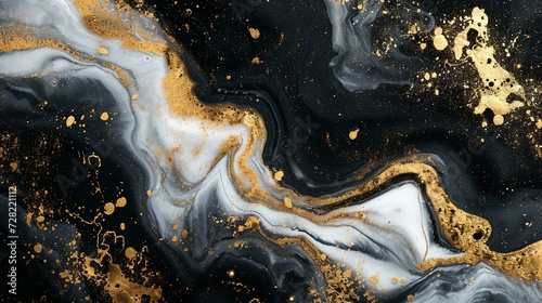 Gold abstract black marble background art paint pattern ink texture watercolor white fluid wall. Abstract liquid gold design luxury wallpaper nature black brush oil modern paper splash painting water © Jennifer