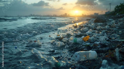 Sunset over Polluted Shoreline
