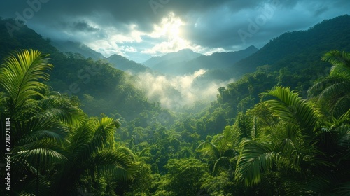 Mountainous Rainforest Bathed in Morning Mist