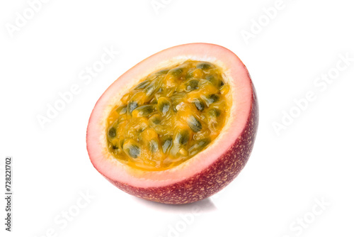 Purple passion fruit (Passiflora edulis) with  leaf isolated on white background