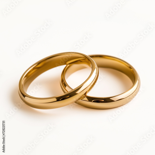 Two intertwined gold wedding bands on a white background, symbolizing marriage and commitment