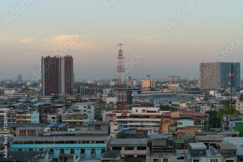 Aerial view of Bangkok Downtown Skyline, Thailand. Financial district and business centers in smart urban city in Asia. Skyscraper and high-rise buildings.