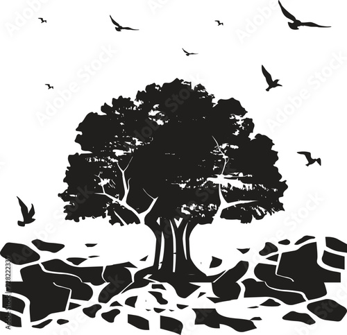 Detailed tree silhouettes of various trees on white background