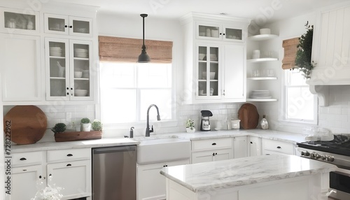 Kitchen with Light Bright Interior with Farmhouse Rustic Decor © JL Designs