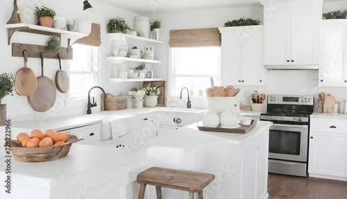 Kitchen with Light Bright Interior with Farmhouse Rustic Decor © JL Designs