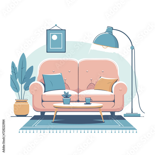 Vector sofa and couch yellow colorful cartoon illustration vector friends