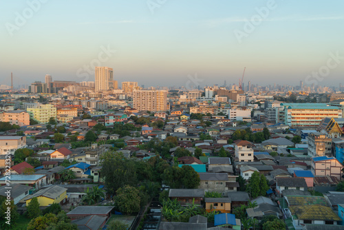 Aerial view of Bangkok Downtown Skyline, Thailand. Financial district and business centers in smart urban city in Asia. Skyscraper and high-rise buildings.