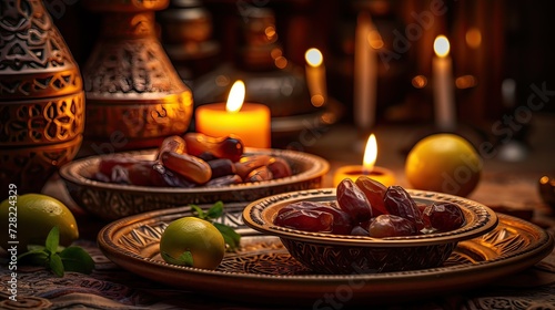 ramadan table setting with dates and fruits