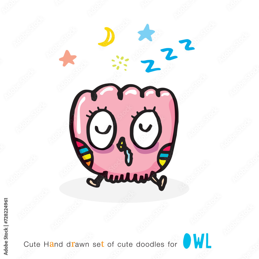 Set of doodle cartoon owls with various emotions,Various Cute Owl Doodle Collection,hand drawn,Cute animal