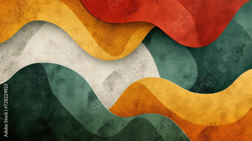 Wallpaper Mural Groovy psychedelic abstract wavy background with rough texture combined with retro colors clay red, pine green and goldenrod Torontodigital.ca