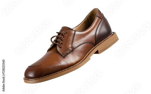 Formal Brown Leather Dress Shoe Floating In Air Isolated White Background