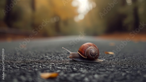 snail crawling along the road.