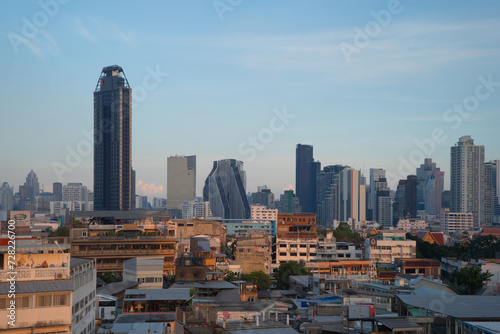 Aerial view of Bangkok Downtown Skyline, Thailand. Financial district and business centers in smart urban city in Asia. Skyscraper and high-rise buildings.