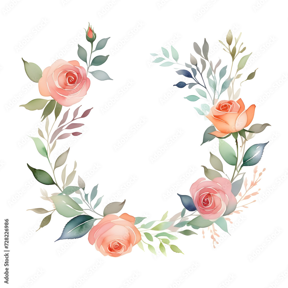 rose-floral-frame-minimalist-style-watercolor-illustration-flowers-arranged-in-an-unbroken