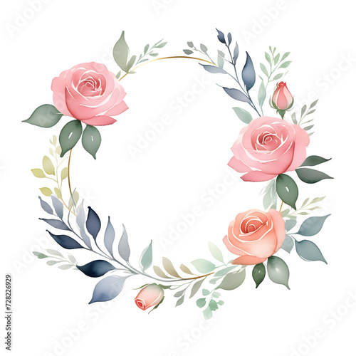 rose-floral-frame-minimalist-style-watercolor-illustration-flowers-arranged-in-an-unbroken © HYOJEONG