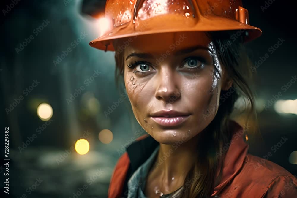 a woman wearing a hard hat in the dark a woman wearing a hard hat in the dark