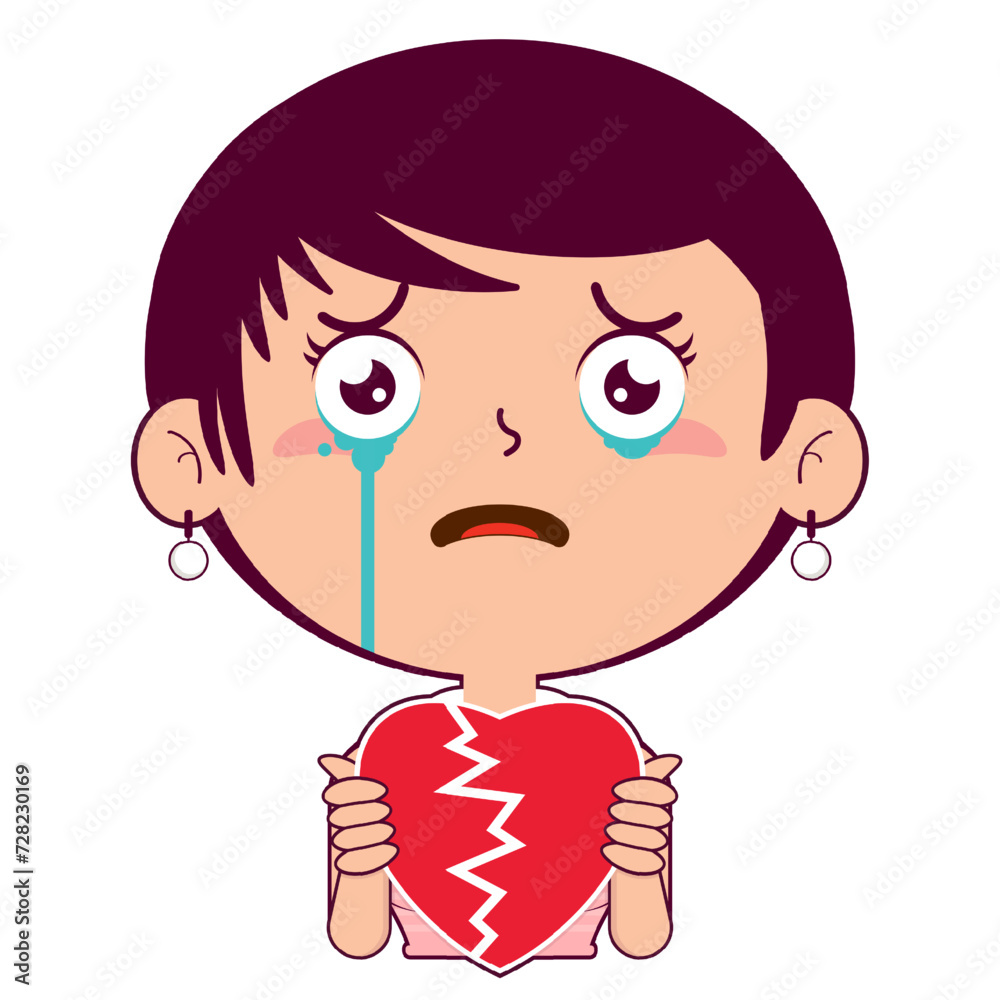 woman holding broken heart face cartoon cute woman holding broken heart face cartoon cute
