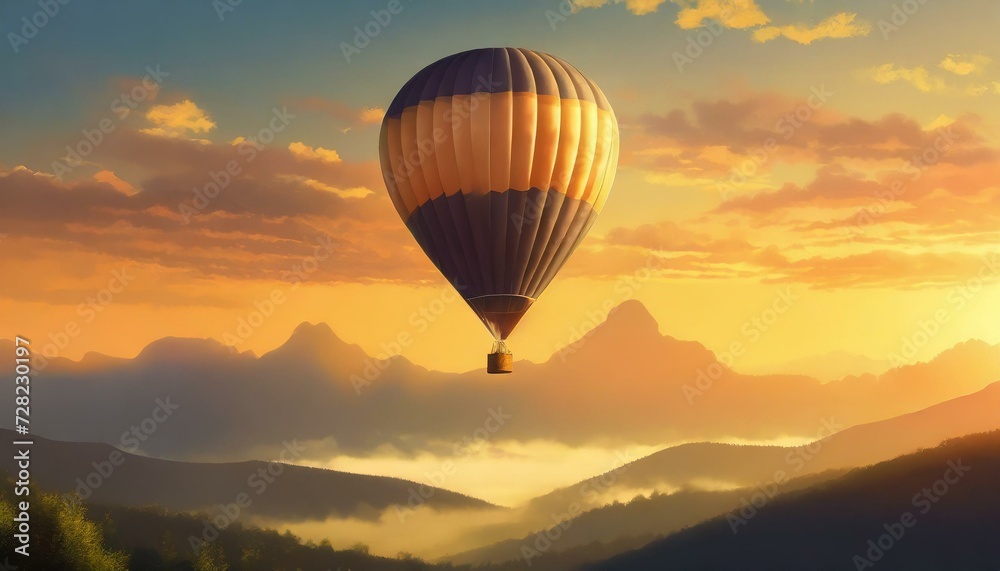 Sunset scenery with a hot air balloon. gold hour Sunset scenery with a hot air balloon. gold hour