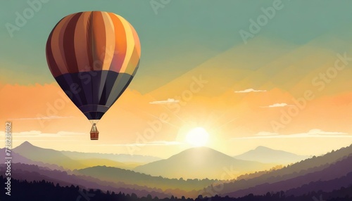 Sunset scenery with a hot air balloon. gold hour © two K