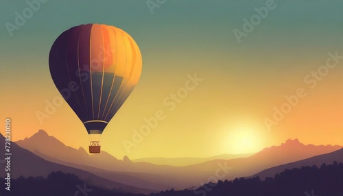 Sunset scenery with a hot air balloon. gold hour © two K