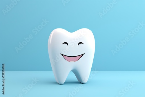 White tooth with happy face isolated on blue