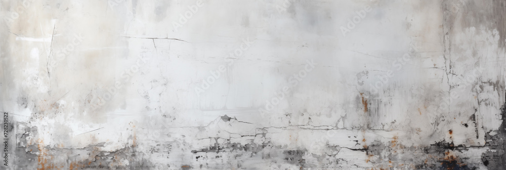 grunge white wall background and texture panorama with copy space, generative AI.