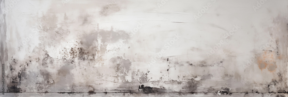 grunge white wall background and texture panorama with copy space, generative AI.
