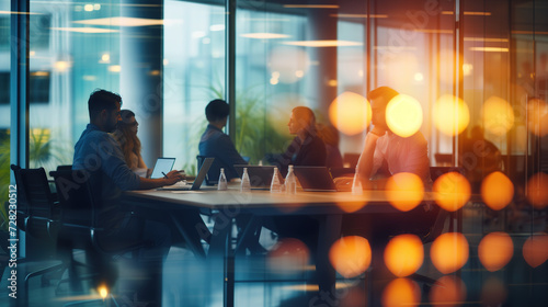 Blurred Business Office Interior with Casual Wear People and Panoramic Windows – Bokeh Background