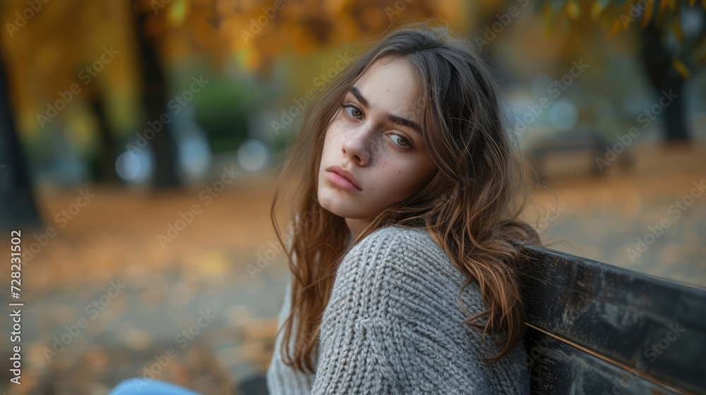 A girl in her early 20s sitting on a park bench looking disoriented and tired as she struggles with her sleep disorder during the day. A girl in her early 20s sitting on a park bench looking disoriented and tired as she struggles with her sleep disorder during the day.