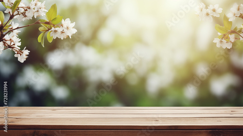 Empty table background with spring theme in background