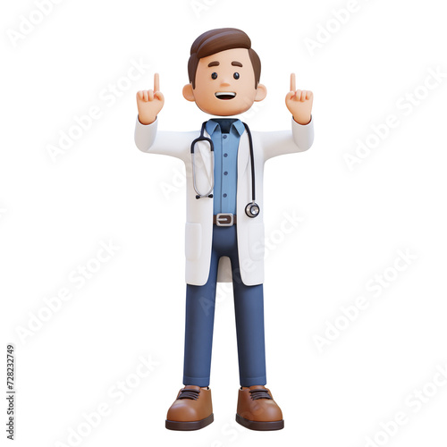 3D Doctor Character Pointing Upward. Suitable for Medical content