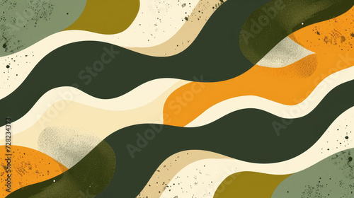 Wallpaper Mural Groovy psychedelic abstract wavy background with rough texture combined with retro colors moss green, sienna and lemon yellow Torontodigital.ca