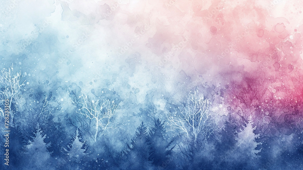 Fototapeta premium 幻想的な雪の結晶と森の背景 Generative AI