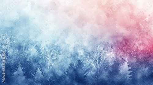 幻想的な雪の結晶と森の背景 Generative AI