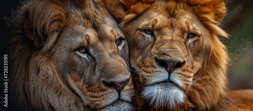 Close-Up of Male and Female Lions  Majestic Male  Powerful Female - Magnificent Close-Up Shot of Lions