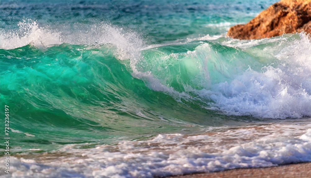 Rough emerald waves on the coast.