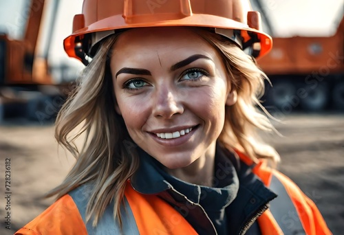 a female oil rig worker or construction worker dirty from a long days work on the oil rigs in northern Canada photo