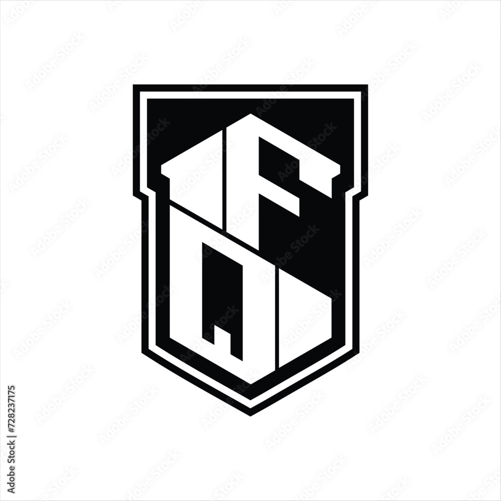 FQ Logo monogram hexagon geometric up and down inside shield isolated style design template FQ Logo monogram hexagon geometric up and down inside shield isolated style design template