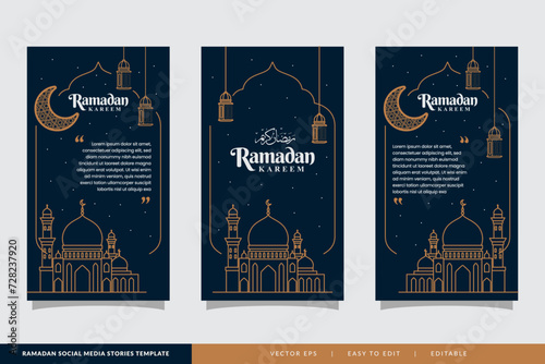 Islamic ramadan kareem night social media stories template with mosque illustration
