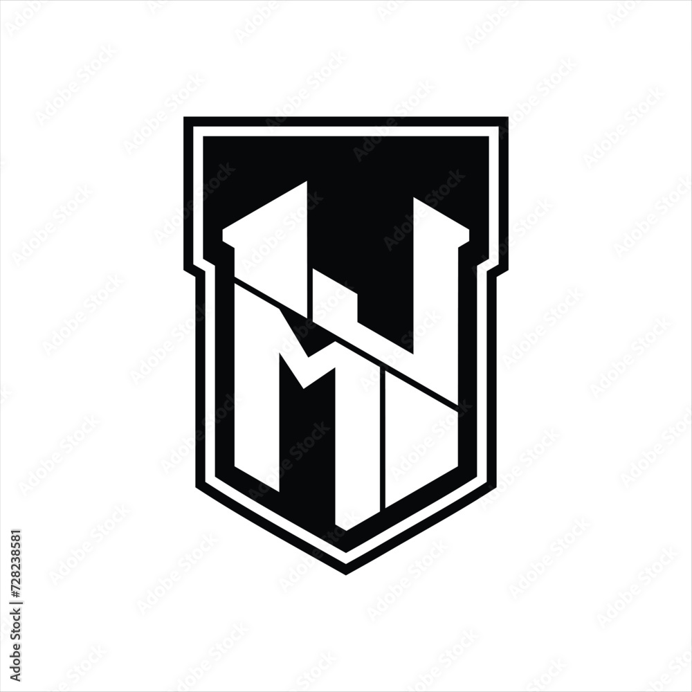 JM Logo monogram hexagon geometric up and down inside shield isolated style design template JM Logo monogram hexagon geometric up and down inside shield isolated style design template