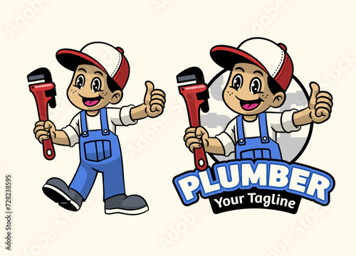 Plumber Boy Mascot Logo with Wrench