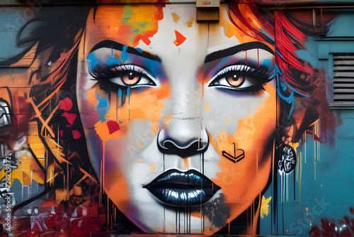 wall graffiti woman portrait grunge street style Generative Ai