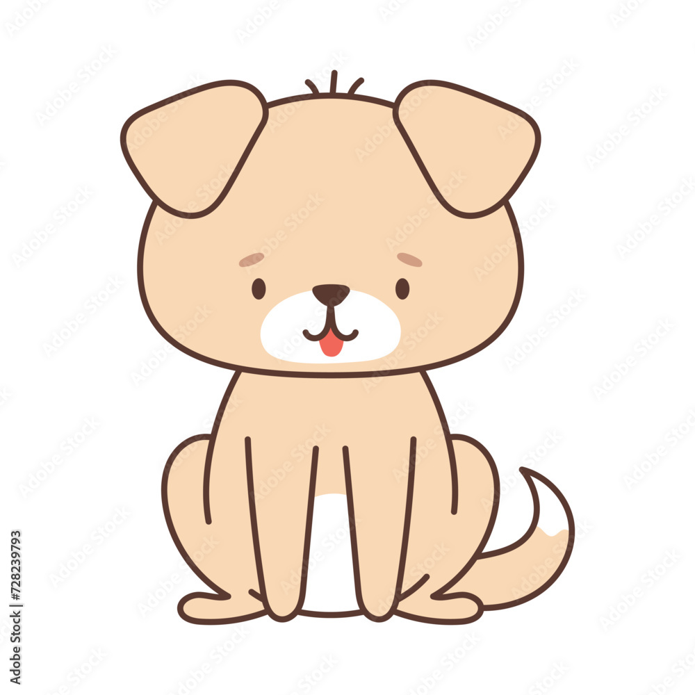 Cute dog in kawaii style. Cute animals in kawaii style. Drawings for children. Isolated vector illustration