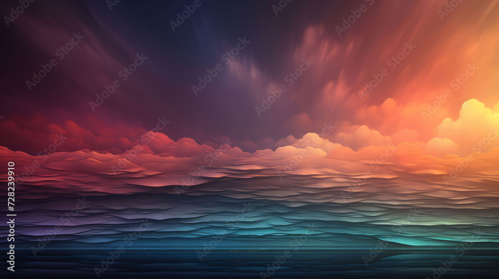 landscape illustration with horizon and clouds on twilight sky .Painting , design and  background .