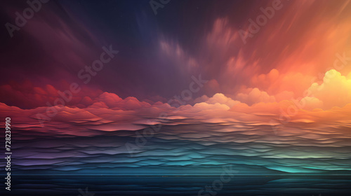 landscape illustration with horizon and clouds on twilight sky .Painting , design and  background . © Boentjie