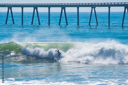 Waves, Pier, Surfing Scene, California Coast, Beach Activity, Surfers, Ocean Waves, Coastal Beauty, Ventura County