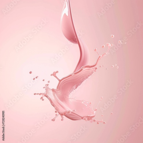 Graceful pink liquid forms a majestic shape as it is thrown in the air, against a soft background